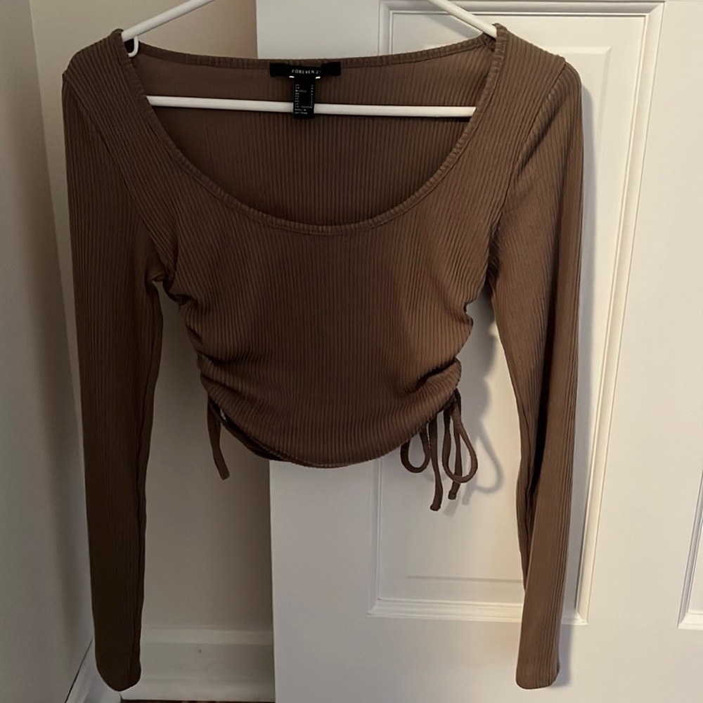 Forever 21 Brown Ruched Drawstring Crop Top